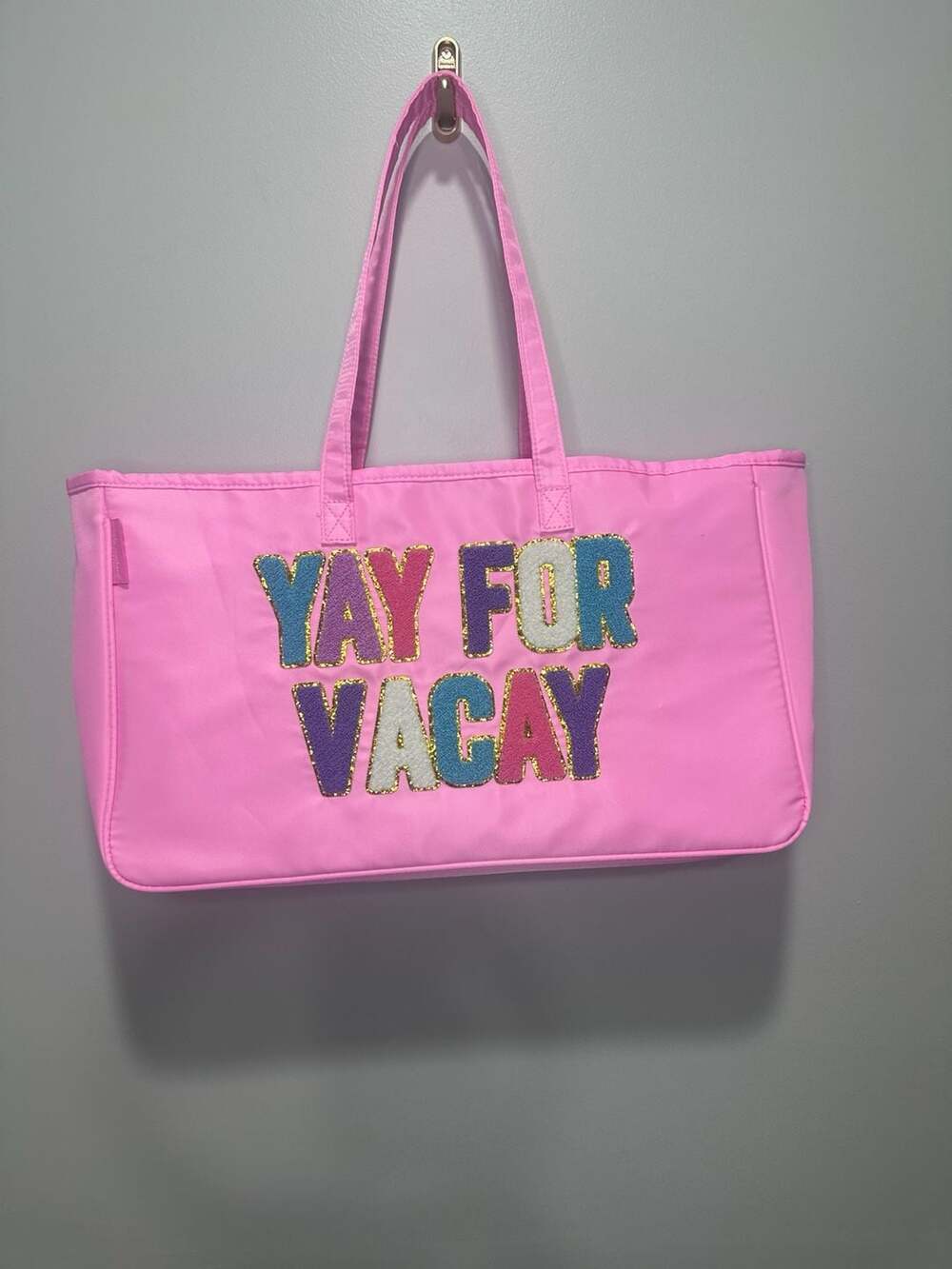 Simply Southern Yay for Vacay Chenille Patch Pink Tote Bag